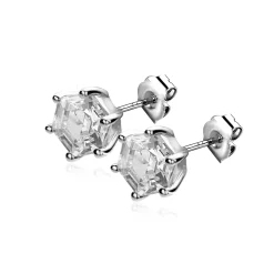 ZINZI zilveren oorknoppen zeshoek met witte zirconia 7mm ZIO2259