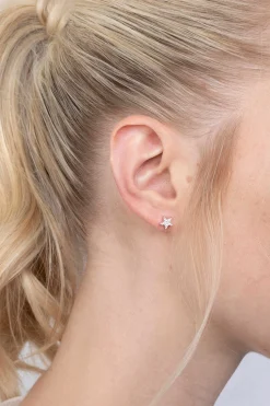 ZINZI zilveren oorknoppen ster wit 7mm ZIO1377Z