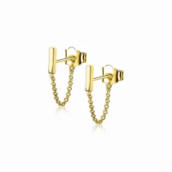 ZINZI zilveren oorknoppen 14K geel verguld met ketting staaf ZIO1688G