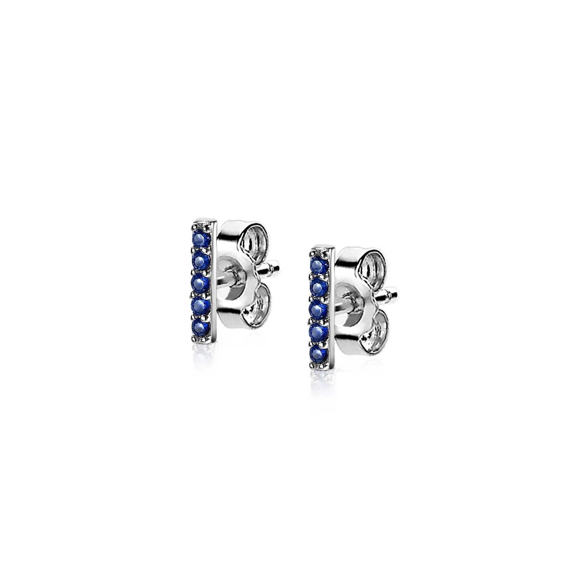 ZINZI zilveren oorknoppen staafje blauw 8mm ZIO1689B