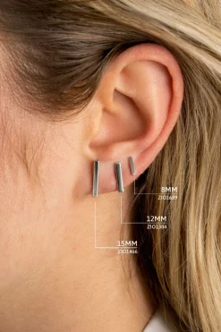 ZINZI zilveren oorknoppen geel verguld glad staafje 8mm ZIO1689G