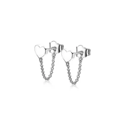 ZINZI zilveren oorknoppen met ketting hart ZIO1686