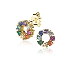 ZINZI zilveren oorknoppen 14K geel verguld 10mm bezet regenboog ZIO2172