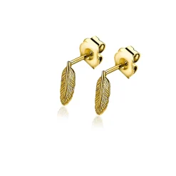 ZINZI zilveren oorknoppen 14K geel verguld veertje 10mm ZIO2212G