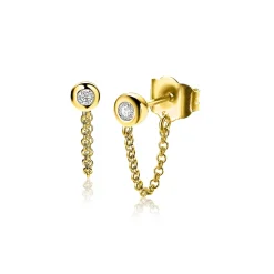 ZINZI zilveren oorknoppen 14K geel verguld met ketting rond wit ZIO1773Y