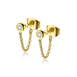ZINZI zilveren oorknoppen 14K geel verguld met ketting rond wit ZIO1773Y