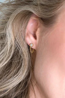 ZINZI zilveren oorknoppen 14K geel verguld met ketting rond wit ZIO1773Y