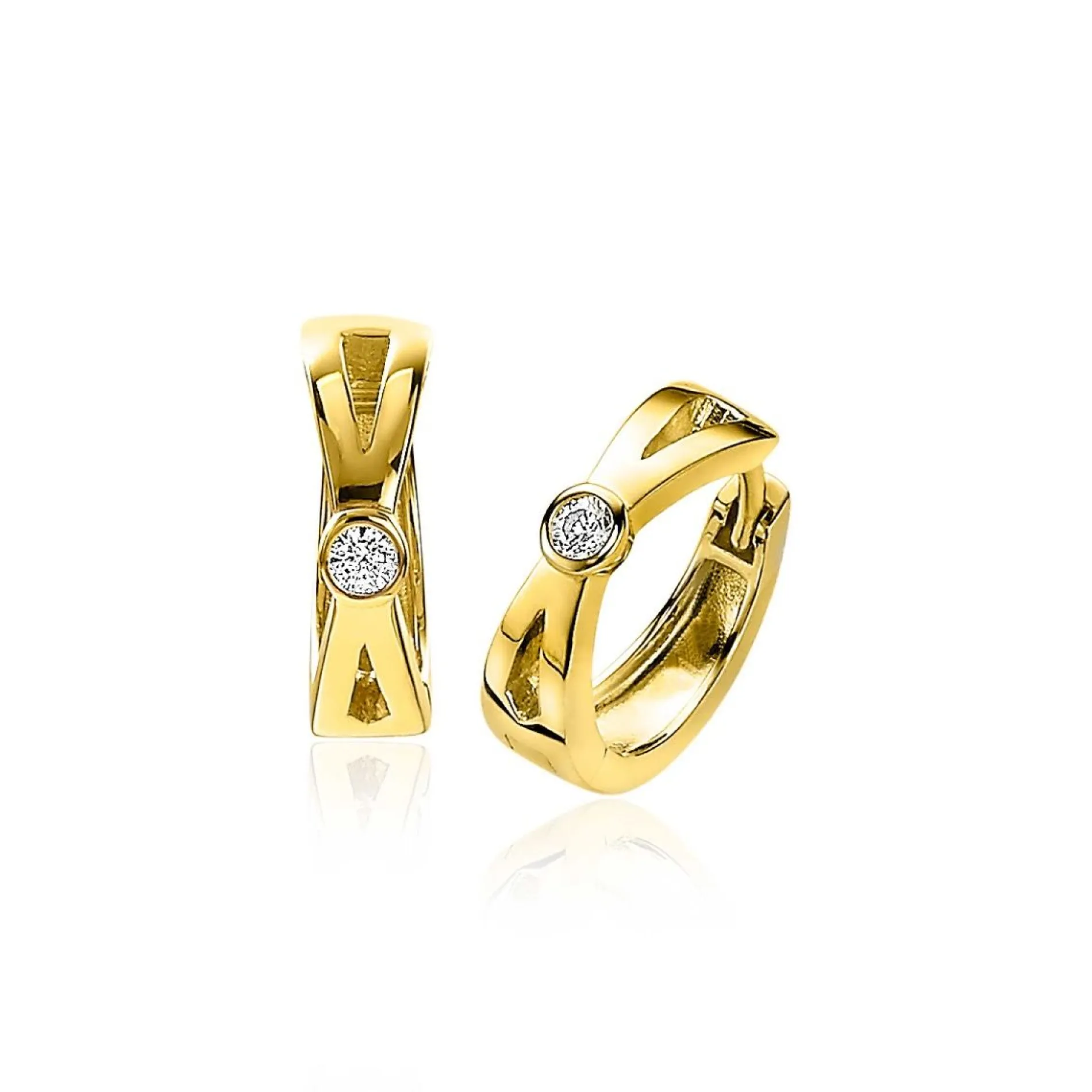 ZINZI zilveren oorringen extra 14K geel verguld met X-vorm en witte ronde zirconia 17x5mm ZIO2194Y
