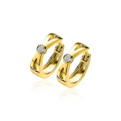 ZINZI zilveren oorringen extra 14K geel verguld met X-vorm en witte ronde zirconia 17x5mm ZIO2194Y