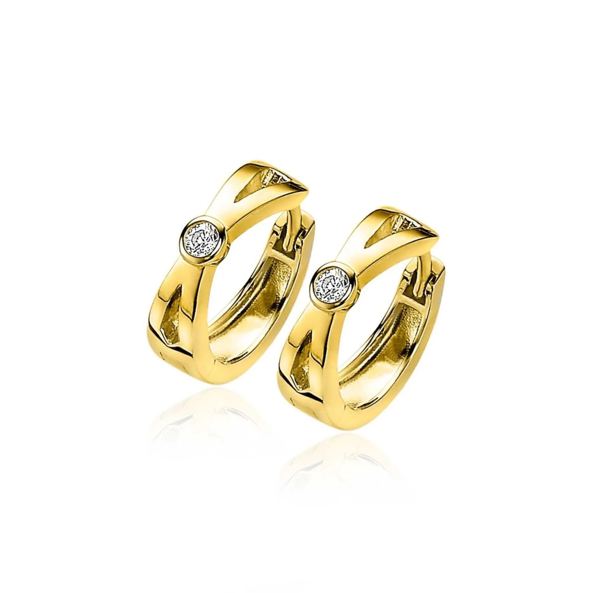 ZINZI zilveren oorringen extra 14K geel verguld met X-vorm en witte ronde zirconia 17x5mm ZIO2194Y