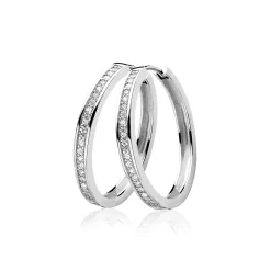 Zinzi zilveren oorringen 28 x 3mm witte zirconia's met luxe klapsluiting ZIO193Z