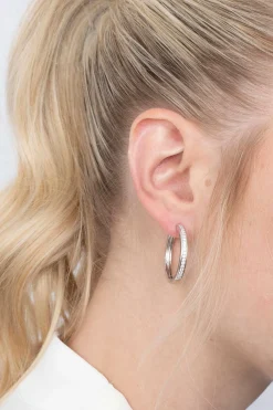 Zinzi zilveren oorringen 28 x 3mm witte zirconia's met luxe klapsluiting ZIO193Z
