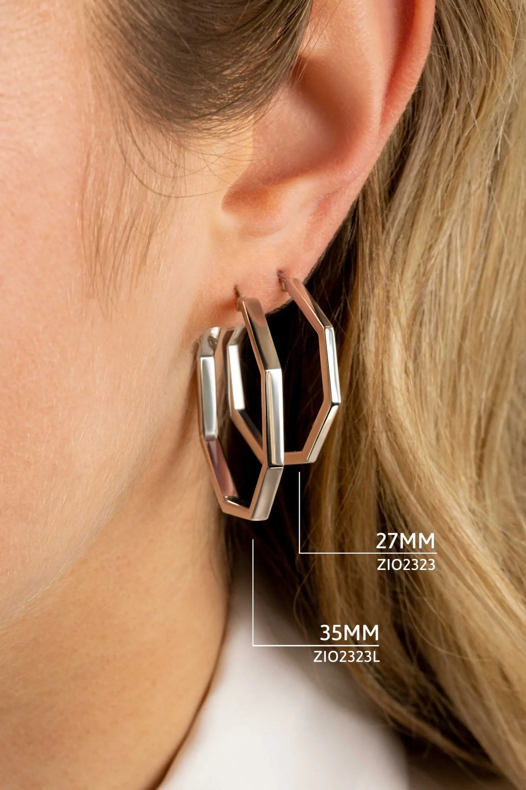 ZINZI zilveren oorringen in trendy zeshoek 27 x 2mm ZIO2323