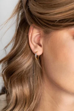 ZINZI zilveren oorringen 14K geelverguld gedraaid 16 x 2mm witte zirconia's ZIO2128Y