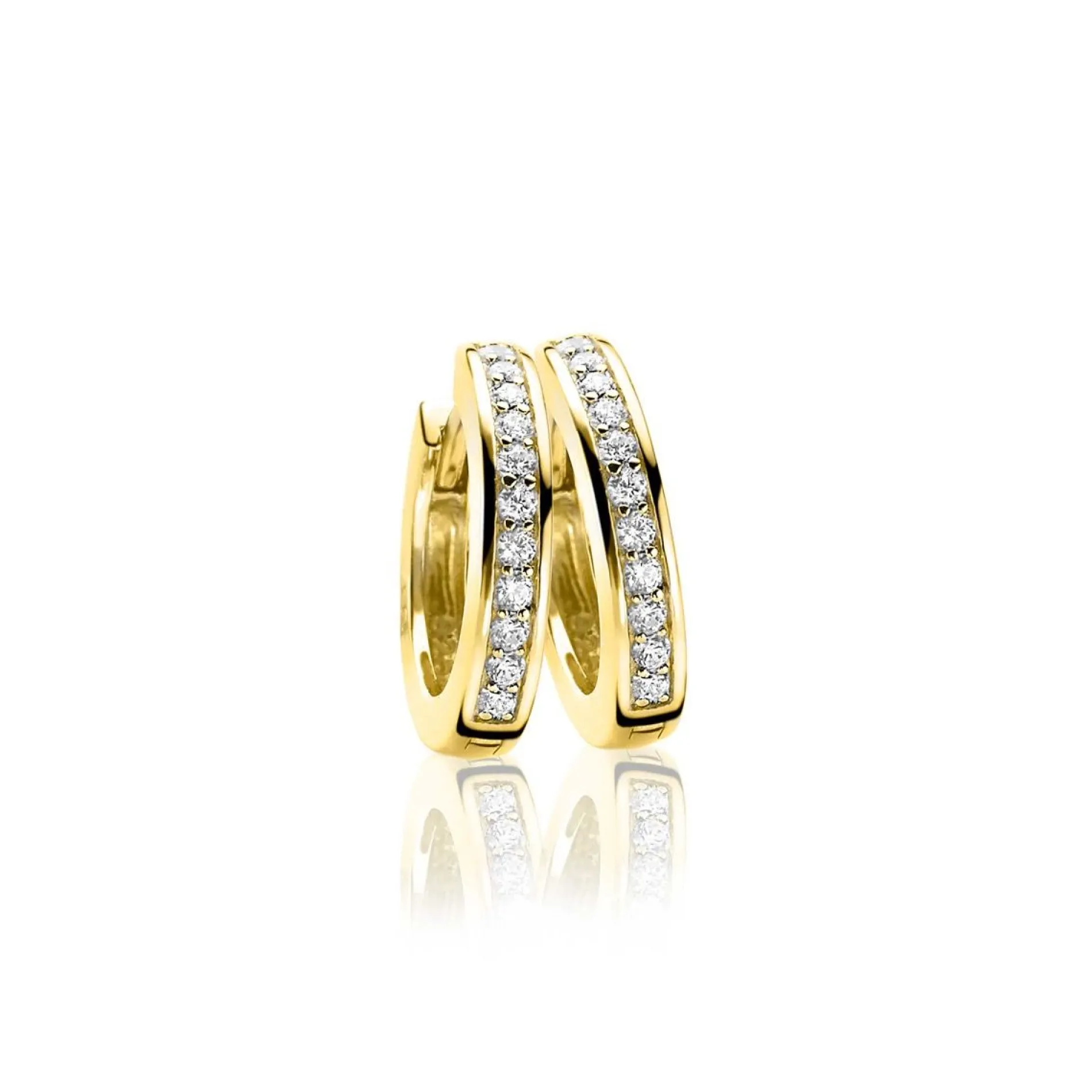 Zinzi zilveren oorringen 14K geel verguld 17 x 3mm witte zirconia's ZIO186Y
