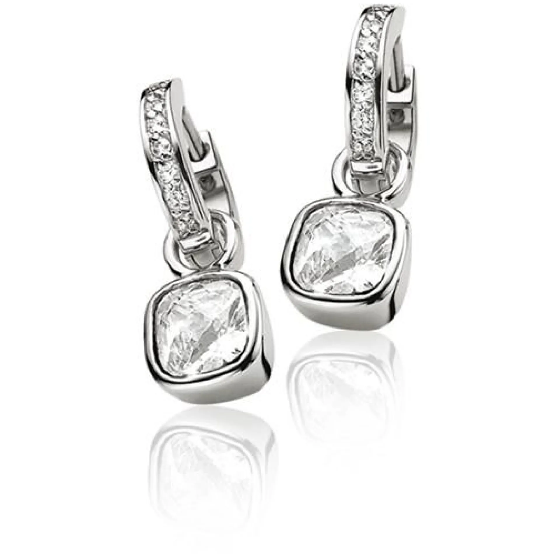 Zinzi zilveren oorringen 15 x 3mm witte zirconia's met luxe klapsluiting ZIO191Z