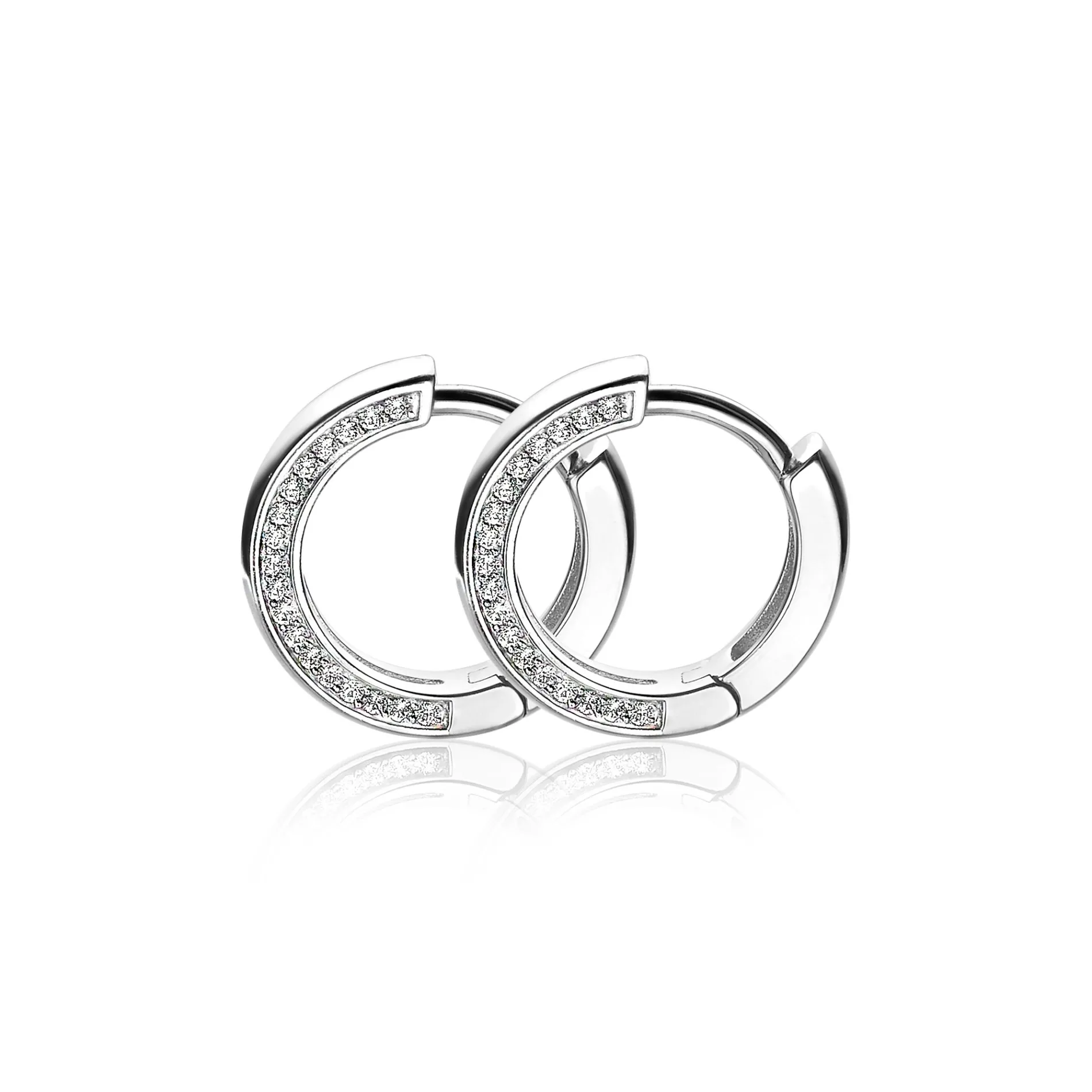 ZINZI zilveren oorringen 15 x 3mm witte zirconia's aan zijkant met luxe klapsluiting ZIO1513