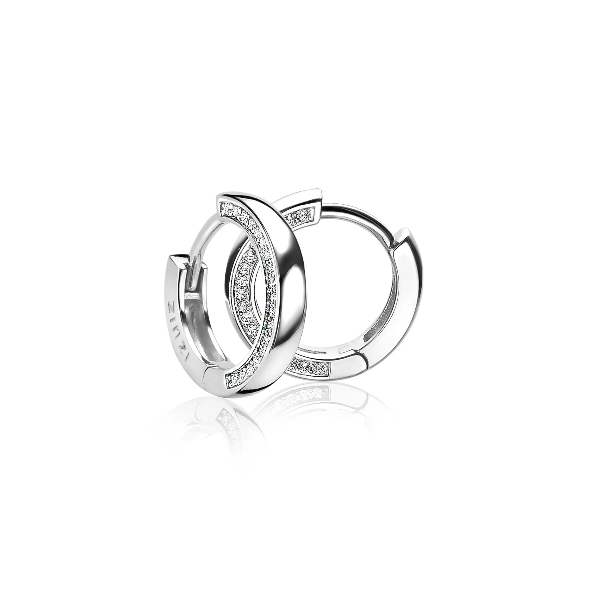ZINZI zilveren oorringen 15 x 3mm witte zirconia's aan zijkant met luxe klapsluiting ZIO1513