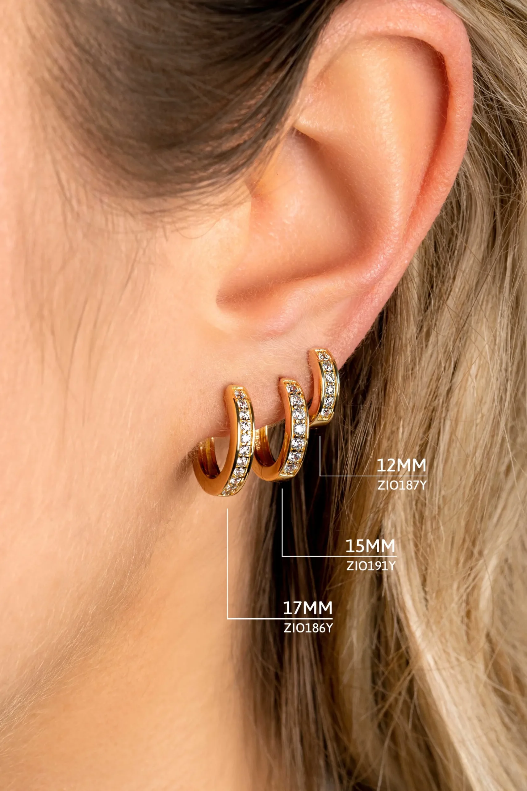 ZINZI zilveren oorringen geel verguld 15 x 3mm wit ZIO191Y
