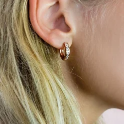 ZINZI zilveren oorringen rosé verguld 15 x 3mm wit ZIO191D
