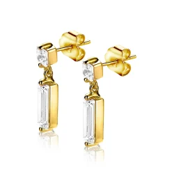 ZINZI zilveren oorsieraden geel verguld 15mm baguette rechthoek vierkant wit ZIO2056Y