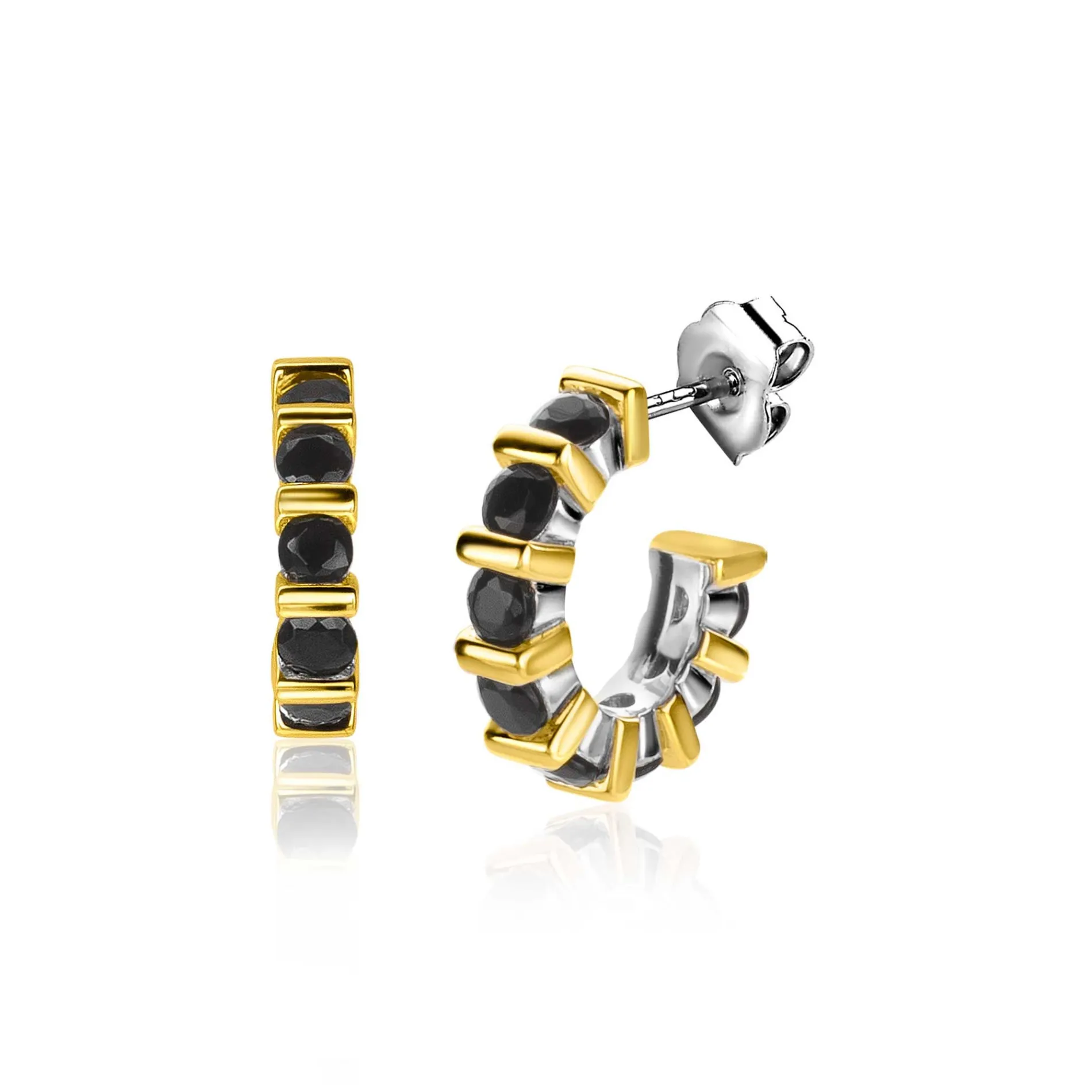 ZINZI zilveren oorsieraden bicolor vierkant en ronde zwarte zirconia's 16mm ZIO2252