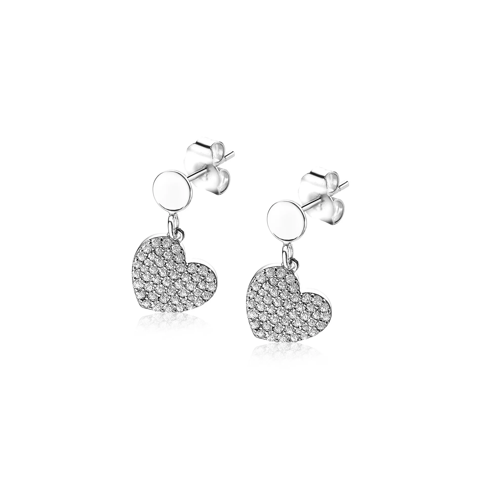 ZINZI zilveren oorsieraden bungelend hart wit ZIO1696
