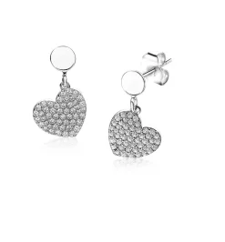 ZINZI zilveren oorsieraden bungelend hart wit ZIO1696