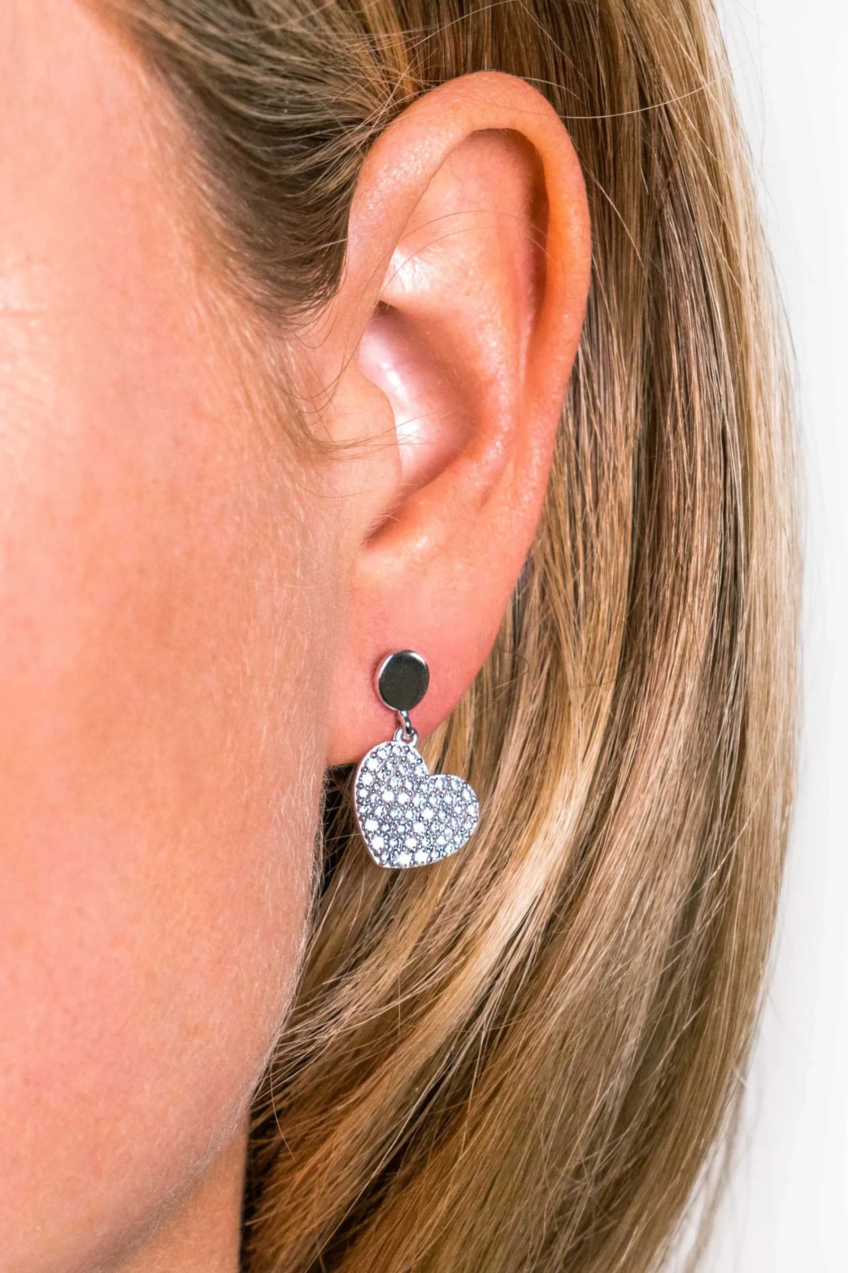 ZINZI zilveren oorsieraden bungelend hart wit ZIO1696