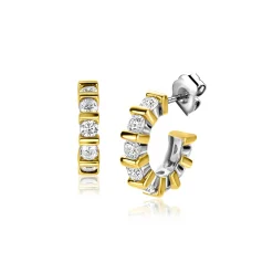 ZINZI zilveren oorsieraden bicolor vierkant en ronde witte zirconia's 16mm ZIO2251