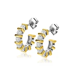ZINZI zilveren oorsieraden bicolor vierkant en ronde witte zirconia's 16mm ZIO2251
