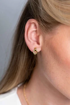 ZINZI zilveren oorstekers 14K geelverguld 13mm met elkaar verbonden ronde vormen glad en witte zirconia ZIO2266Y