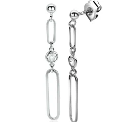 ZINZI zilveren oorstekers lange paperclip ketting met ronde witte zirconia 49mm ZIO2364
