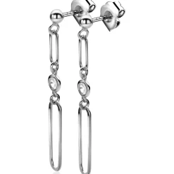 ZINZI zilveren oorstekers lange paperclip ketting met ronde witte zirconia 49mm ZIO2364
