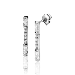 ZINZI zilveren oorstekers staafje 17mm bezet met witte zirconia's ZIO2077