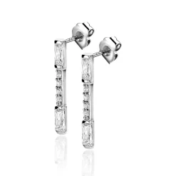 ZINZI zilveren oorstekers staafje 17mm bezet met witte zirconia's ZIO2077