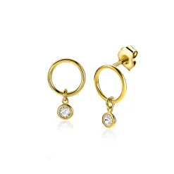 ZINZI zilveren oorstekers 14K geel verguld 13mm ronde hanger witte zirconia ZIO2200Y