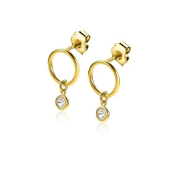 ZINZI zilveren oorstekers 14K geel verguld 13mm ronde hanger witte zirconia ZIO2200Y