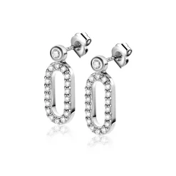 ZINZI zilveren oorstekers (13mm) met een open ovale vorm bezet met witte zirconia's ZIO2398