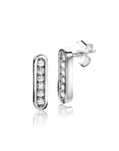 ZINZI zilveren oorstekers staafje 12mm ovale vorm bezet met witte zirconia's ZIO2270