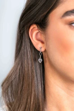 ZINZI zilveren oorstekers 27mm met paperclip schakels en hart wit zirconia ZIO2303