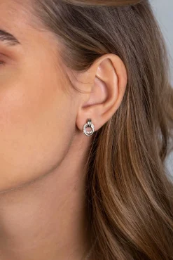 ZINZI zilveren oorstekers 13mm met elkaar verbonden ronde vormen glad en witte zirconia ZIO2266