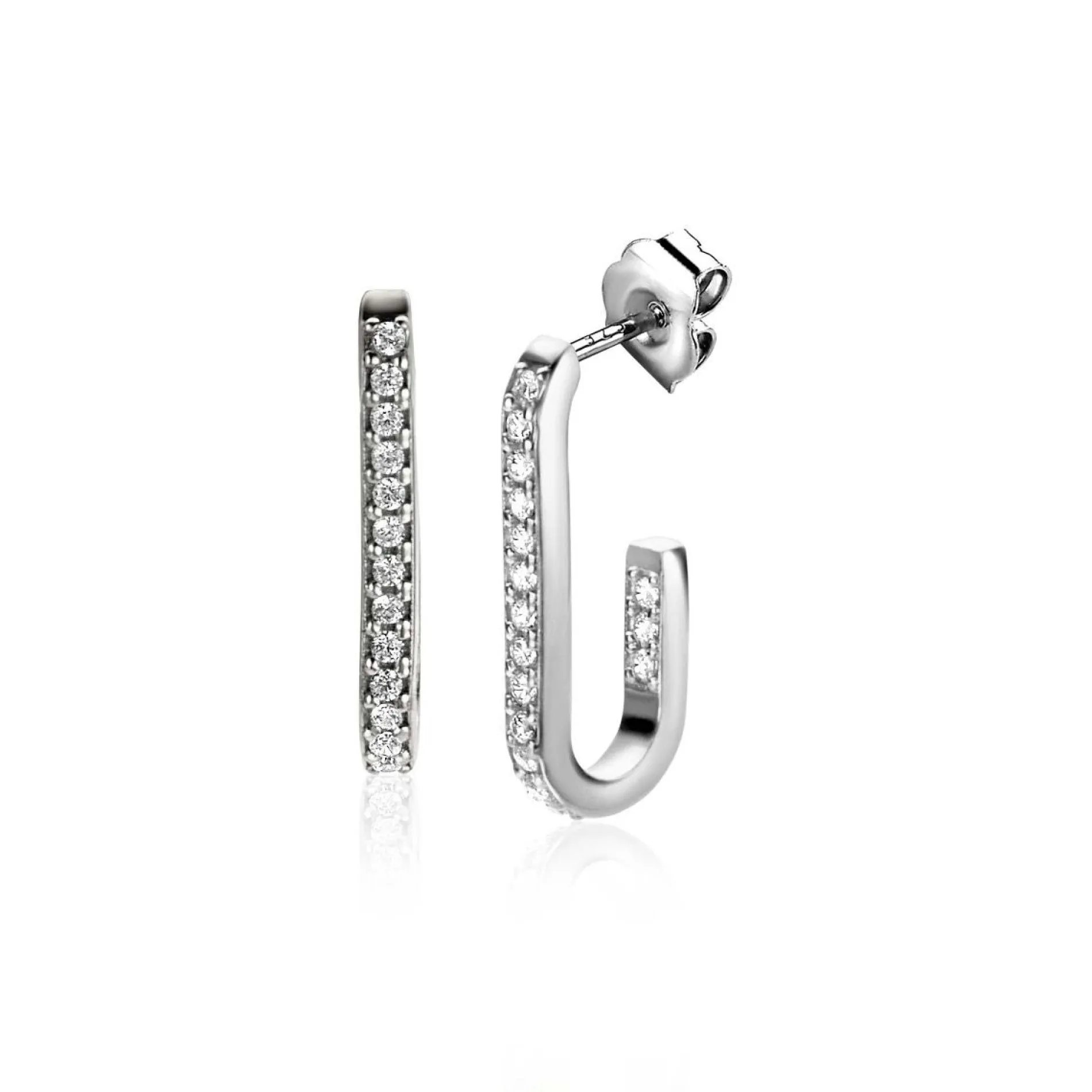 ZINZI zilveren oorstekers in ovale vorm (20mm) bezet met witte zirconia's ZIO2310