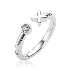 ZINZI zilveren open ring kruisje rond wit ZIR1821