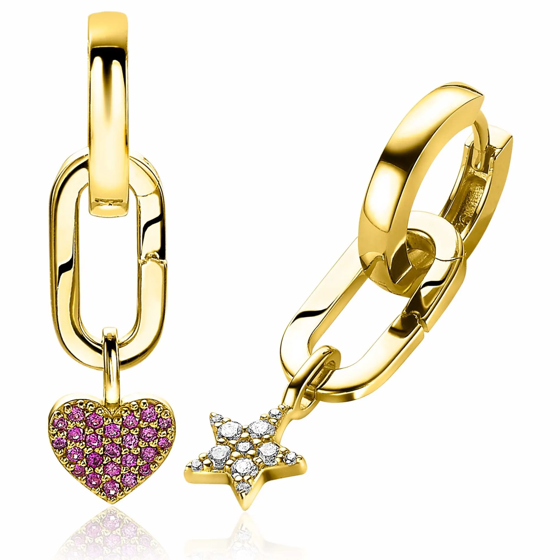 ZINZI zilveren ovale oorbedels 14K geel verguld sluitring 16mm voor je losse hangertjes ZICH2060G (zonder oorringen)