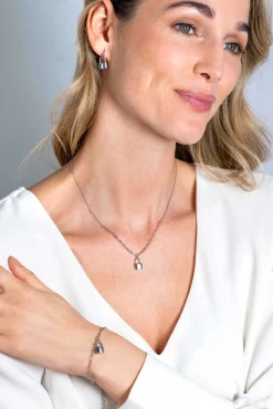 ZINZI zilveren paperclip schakelketting 45cm met trendy slotje als bedel 40-45cm ZIC2355