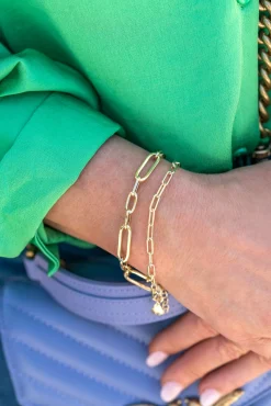 ZINZI zilveren paperclip schakel armband 14K geel verguld 3,5mm breed ZIA2202G