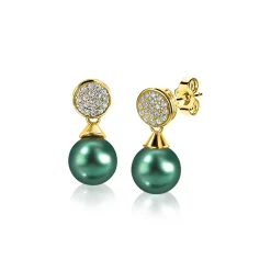 Zinzi zilveren parel oorknoppen geelverguld 8mm groen ZIO1151GG