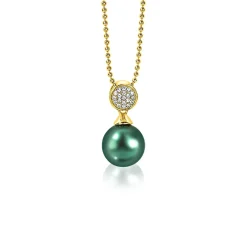ZINZI zilveren parelhanger geelverguld 18mm witte zirconia's groene parel ZIH1151GG (zonder collier)
