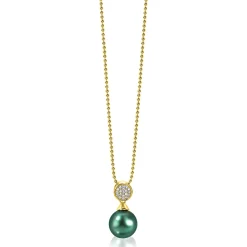ZINZI zilveren parelhanger geelverguld 18mm witte zirconia's groene parel ZIH1151GG (zonder collier)